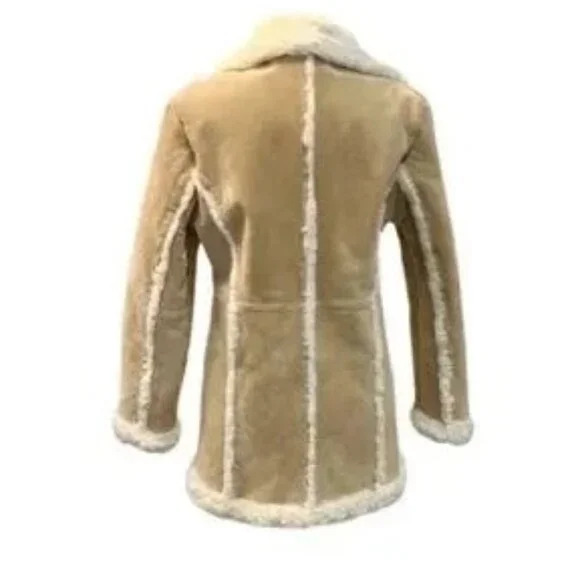 Wilsons Womens Vintage Beige Leather Suede Faux Fur Maxima Button Up Coat Jacket - Picture 2 of 11